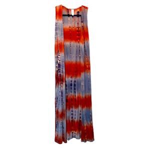 Tie Dyed Terracotta Blue Long Bohemian Vest Duster size Small